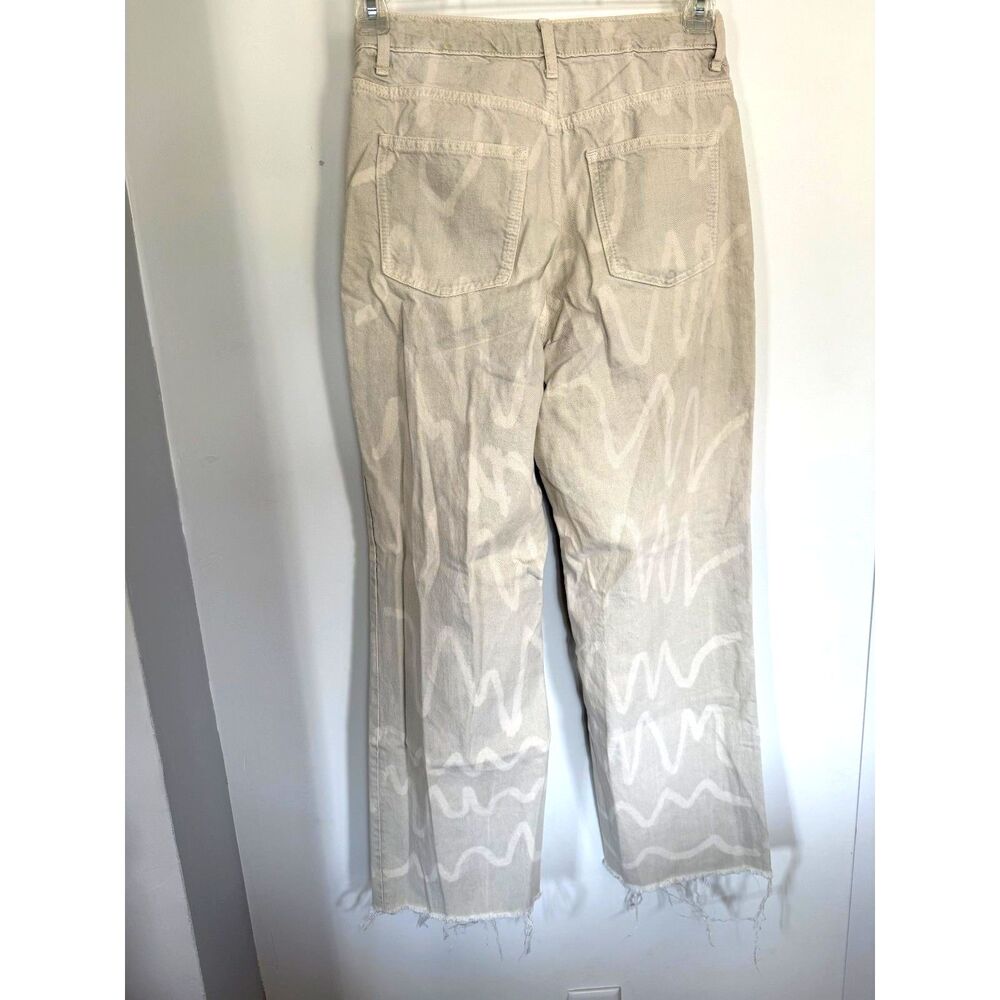 90s Zara High Waist Wide Leg Cream Color Wave Pattern Leg Jeans Size EU40 US 8